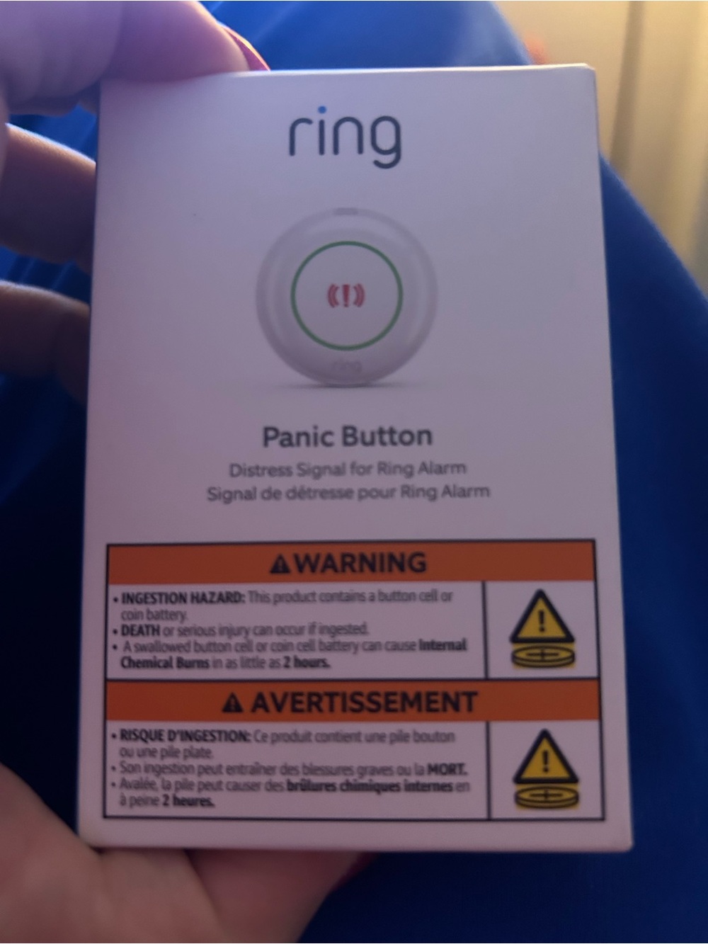 Ring Panic Button - White with Green Light Accent